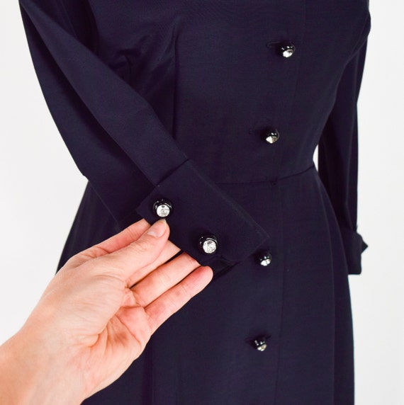 1950s Black Faille Dress | 50s Black Velvet & Fai… - image 9