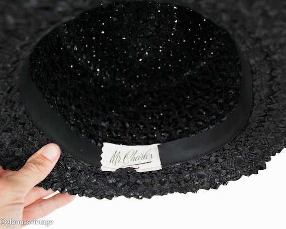 1960s Black Straw Bucket Hat | 60s Black Raffia W… - image 10