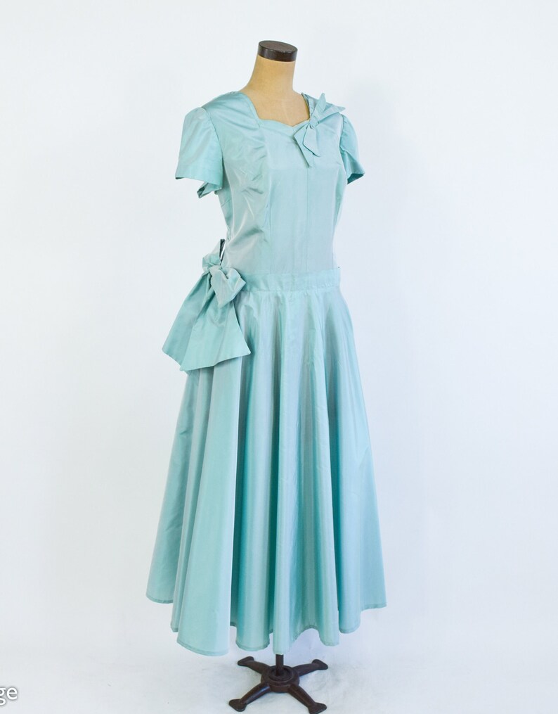 1940s Iridescent Green Evening Dress 40s Mint Green Taffeta Formal Old Hollywood XL image 4
