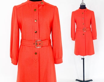 1960s Orange Wool Coat Dress | 60s Bright Orange Wool Mod Dress