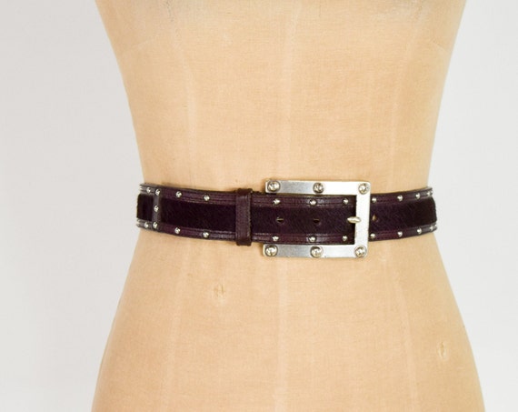 1980s Brown Leather Cowhide Belt | 80s Dark Brown… - image 2