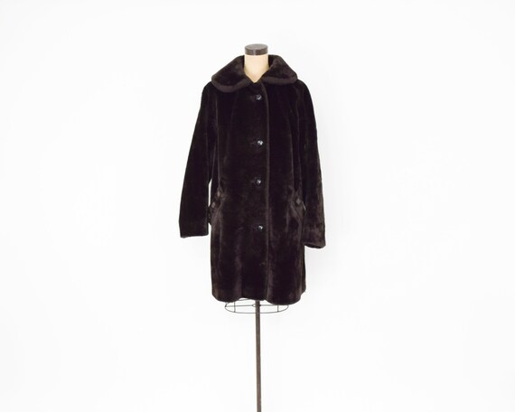 1960s Brown Faux Fur Coat | 60s Brown Faux Shirre… - image 3