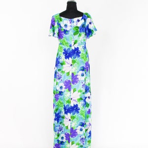 1970s Blue Flowered Maxi Dress 70s Blue White Hawaiian Maxi Dress Maluna Hawaii Small image 6