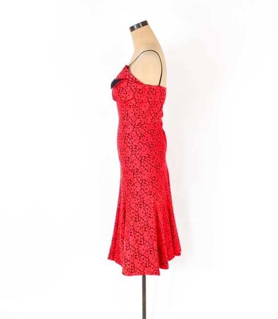 1950s Red Lace Cocktail Dress | 50s Red Lace Stra… - image 6