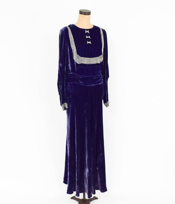 1900s Purple Silk Velvet Gown | Purple Beaded Eve… - image 4