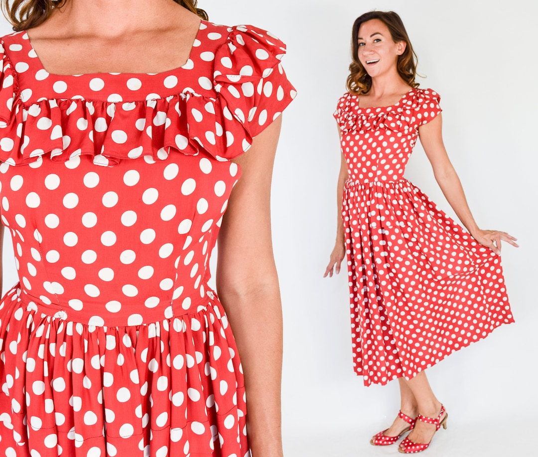 1940s Vintage Polka Dot Dress Red & White Ruffle Sundress, XS Etsy — free download
