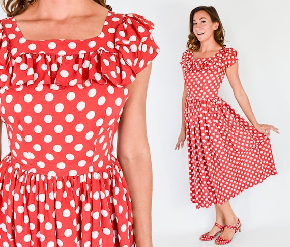 1940s Red & White Polka Dot Dress 40s Red Polka Dot Dress Dapper Days X  Small -  Norway