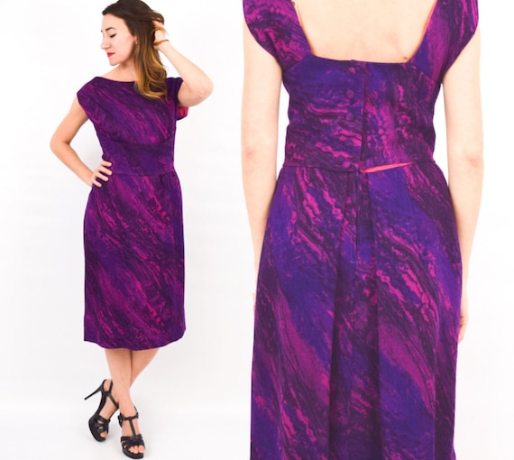 1950s Purple Wool Dress | 50s Purple Sleeveless Wo
