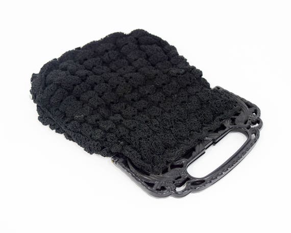 1940s Black Crochet Purse | 40s Black Evening Bag… - image 1