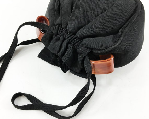 1940s Black Faille Handbag | 40s Black Drawstring… - image 3