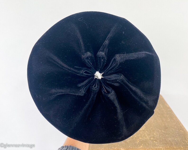 1960s Black Velvet Hat 60s Black Velvet Cap Twiggy Style The Topper Shop image 8