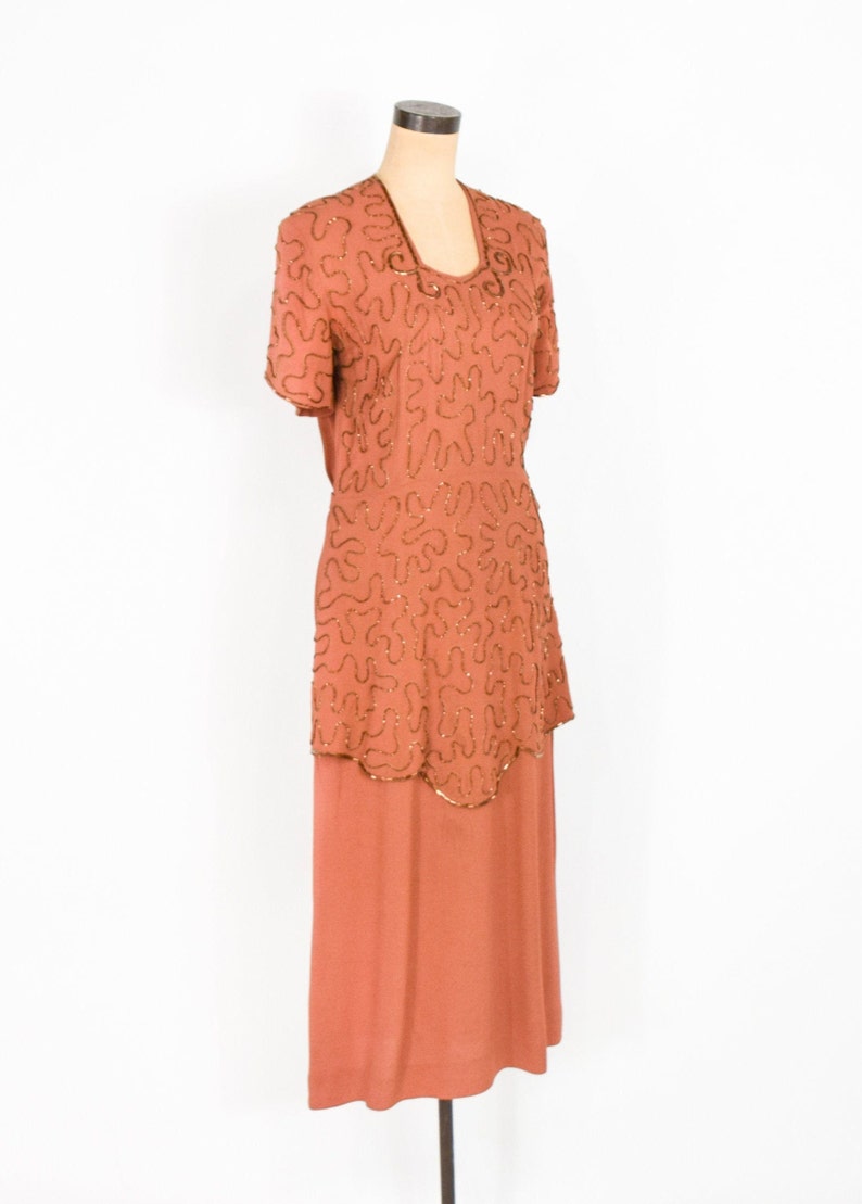1940s Copper Beaded Evening Dress 40s Orange Beaded Evening Gown Old Hollywood Large image 3