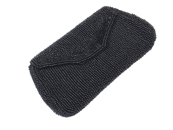 1950s Black Beaded Clutch | 50s Black Beaded Eveni