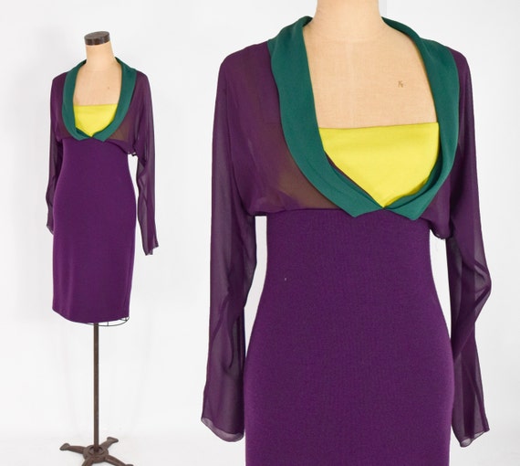 Versace | 1990s Purple Knit Dress | 90s Purple Kn… - image 2