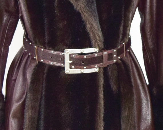 1980s Brown Leather Cowhide Belt | 80s Dark Brown… - image 6
