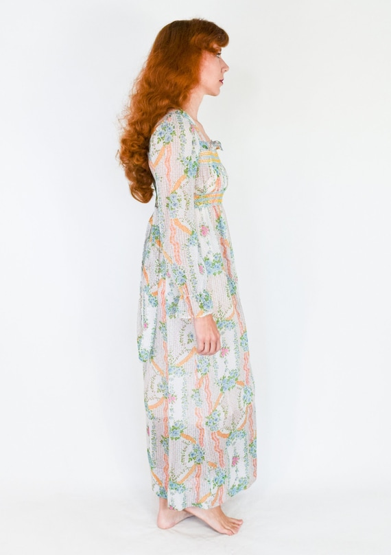 1970s Floral Maxi Peasant Dress | 70s Floral Shee… - image 6