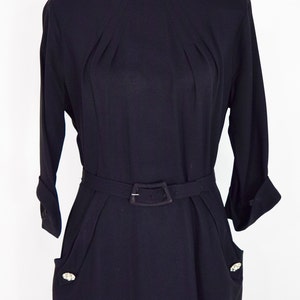 1940s Black Crepe Dress 40s Black Crepe Sheath Dress A Kay Carter Originals Medium image 6