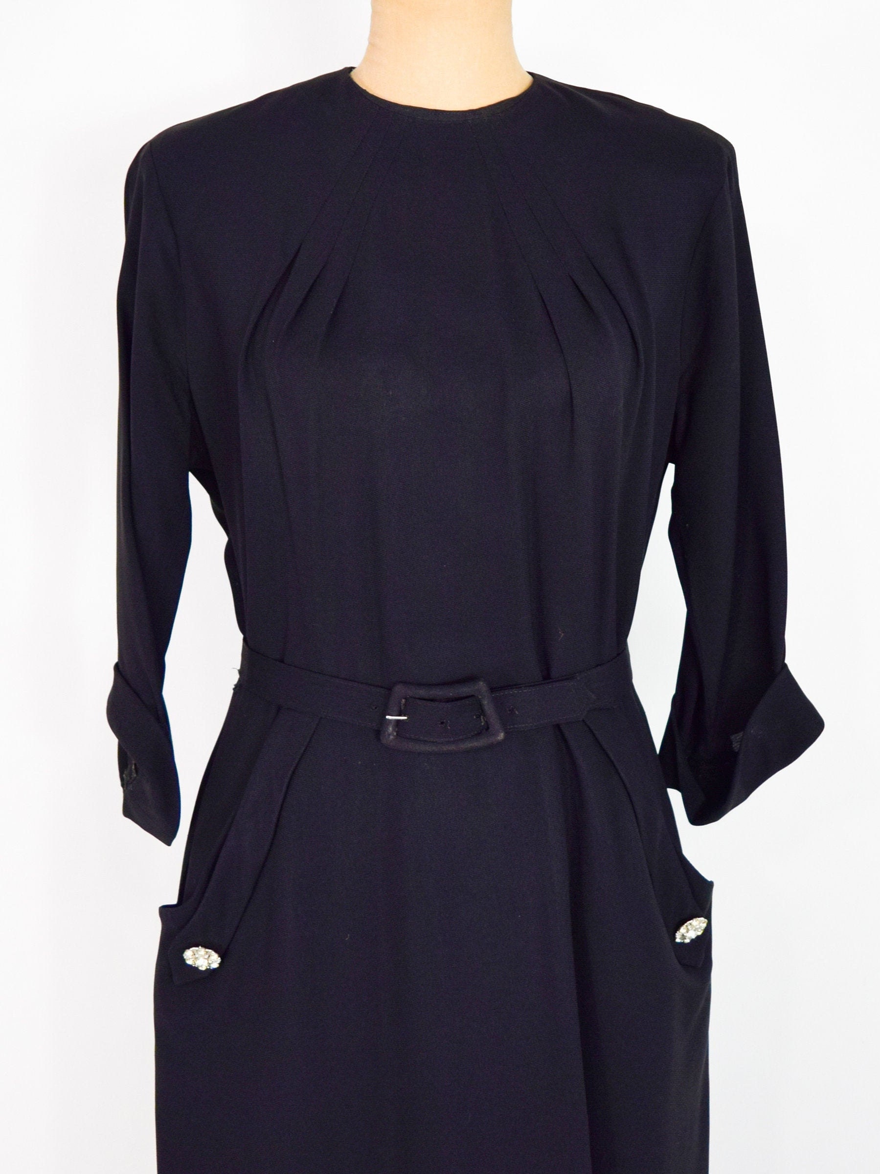 1940s Black Crepe Dress 40s Black Crepe Sheath Dress A Kay | Etsy