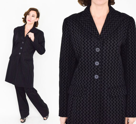 1990s Black Cotton Denim Pantsuit  | 90s Black & … - image 2