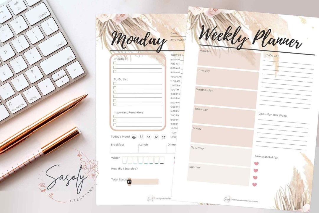 Boho Palms Undated Printable Weekly Planner Letter, Half Letter and A4 ...
