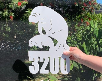 Manatee Family Address Sign, Coastal House Number Plaque