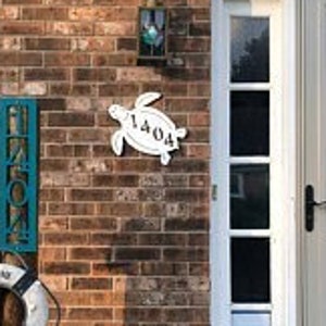 Address Plaque Turtle, Personalized Sign, Outdoor Decor, Coastal Themed Custom Sign, Address Plaque Approx 14 x 13 wide image 2