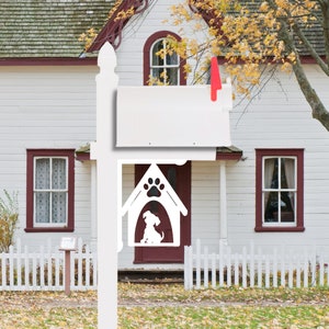 Soporte para buzón con forma de perro en caseta – Decoración exterior de PVC (12 x 16 pulgadas)