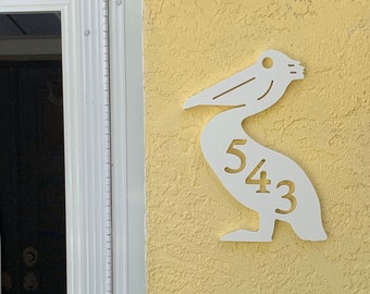 House Number Plaque - Pelican, Personalized Sign, Outdoor Decor, Coastal Themed Custom Sign, Address Plaque - Approx 13" x 12" wide
