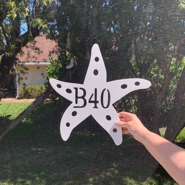 Address Plaque - Starfish, Personalized Sign - Outdoor Decor, Coastal Themed Custom Sign, Address Plaque - Approx 13" x 14" wide