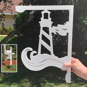 Mailbox Bracket  - Lighthouse Medium 12x16 inch, Custom Mailbox, Coastal, , Bracket, Outdoor Decor, Mailbox & Post Not Included