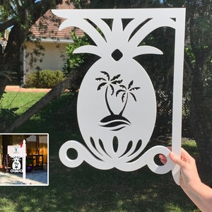 Mailbox Bracket  - Pineapple W/Palm Tree, Large 16x21 in, Custom Mailbox, Coastal, , Outdoor Decor, Mailbox & Post Not Included
