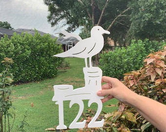 Seagull Address Sign, Coastal House Number Plaque, Personalized Outdoor Decor