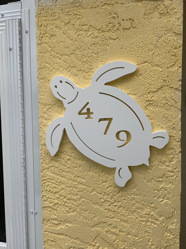 Address Plaque Turtle, Personalized Sign, Outdoor Decor, Coastal Themed Custom Sign, Address Plaque Approx 14 x 13 wide image 4