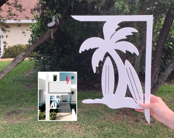 Mailbox Bracket - Palm Tree Surf Board Medium 12x16 inch, Custom Mailbox, Coastal, Tropical, Bracket,  Mailbox & Post Not Included