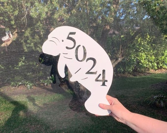 Manatee Address Plaque – Coastal Outdoor Decor, Personalized House Number Sign