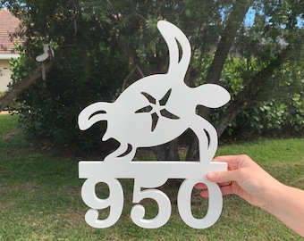 Turtle Starfish Address Sign, Personalized Coastal Outdoor Decor