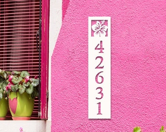 Hibiscus House Number Plaque – Custom Outdoor Address Sign