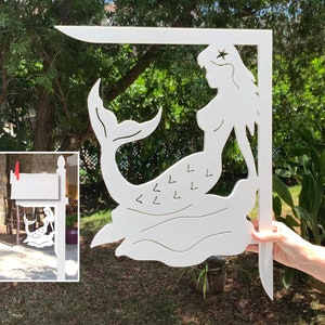 Mailbox Bracket  - Mermaid On The Rocks Large 16x21 inch, Custom Mailbox, Coastal, , Outdoor Decor, Mailbox & Post Not Included