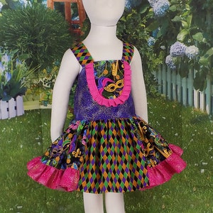 Girl, MARDI GRAS Dress, Pageant, Outfit, Mask, Carnival, Festival, Purple, Green, Gold, Bead, LeFleur, Coin, Birthday, Parade, Teen, Toddler