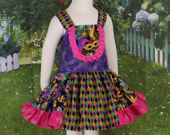Girl, MARDI GRAS Dress, Pageant, Outfit, Mask, Carnival, Festival, Purple, Green, Gold, Bead, LeFleur, Coin, Birthday, Parade, Teen, Toddler
