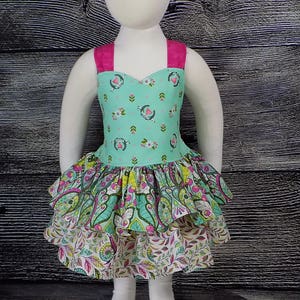 Girls, Summer Dress, Open Back Dress, Peplum, Layer, Double Skirt, Green, Pink, Spring, Easter, Baby, Toddler, 12 18 2T 3T 4T 5 6 7 8