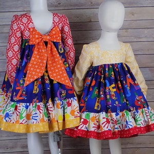 Girls School Dress, Back to School, Graduation, First Day, Last Day, Toddler, Preschool, Kindergarten, ABC, Art, Hands, Sleeves, Sleeveless