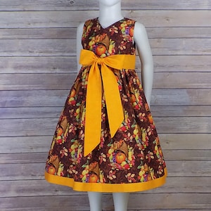 Thanksgiving Dress, Autumn Dress, Harvest Dress, Brown, Orange, Cornucopia, Toddler, Baby, Teen, School, Church, Sleeveless, Custom,Boutique
