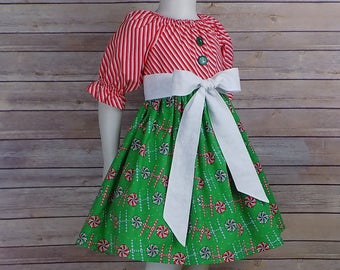 Girls, Red Green, Christmas Dress, Peppermint Swirl, Ho Ho, Brother Sister, Outfit, Toddler, Candy Cane, Holiday, Set, Peasant Dress, Sleeve