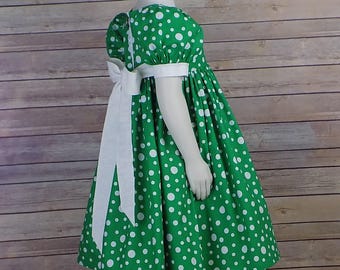 Size 6 Christmas Dress, READY to SHIP, Green Christmas, Little Girls, Kids, Polka Dots, Green, Short Sleeves, Zipper, Boutique, Toddler, RTS