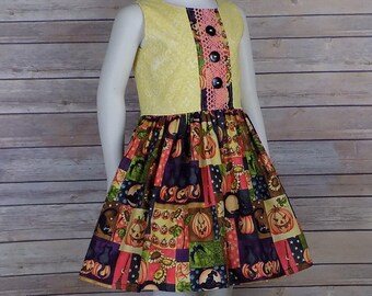 HALLOWEEN Dress, Cats, Jack O Lantern, Pumpkin, Bats, Orange, Clothing, Boutique, Sleeveless, Lace, Toddler, Tween, Big Girls, School, Patch