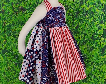3T Girls 4th of July Dress, Ready to Ship, Red White Blue Dress, Patriotic Dress, Summer, Halter Dress, Indenpendence, Labor, Toddler, RTS