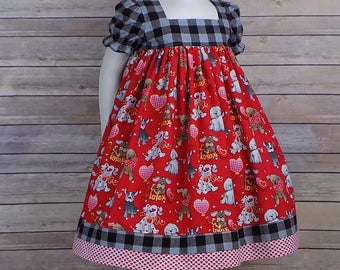 Girls Valentines Day Dress, Heart Dress, Dogs, XXOO, Party, Clothing, Boutique, Sleeves, Red, Plaid, Black, Toddler, Tween, Big Girls, Set