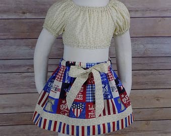 Girls, Patriotic Set, 4th July, Twirl, Skirt, Crop, Top, Outfit, Red, Blue, Memorial, Labor, Day, Baby 6 12 18 24 month Toddler 2T 3 4 5 6 7