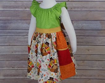 Thanksgiving Dress, Turkey Dress, Thanksgiving Outfit, Baby Girl, Big Girl, Toddler, Brother Sister, Matching, Set, Flutter Sleeves, Pockets